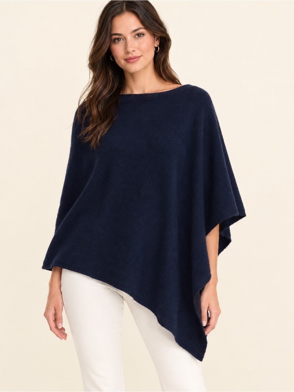 NWT Charter Club 2-Ply Cashmere Poncho Navy Blue One Size Asymmetrical Luxury
